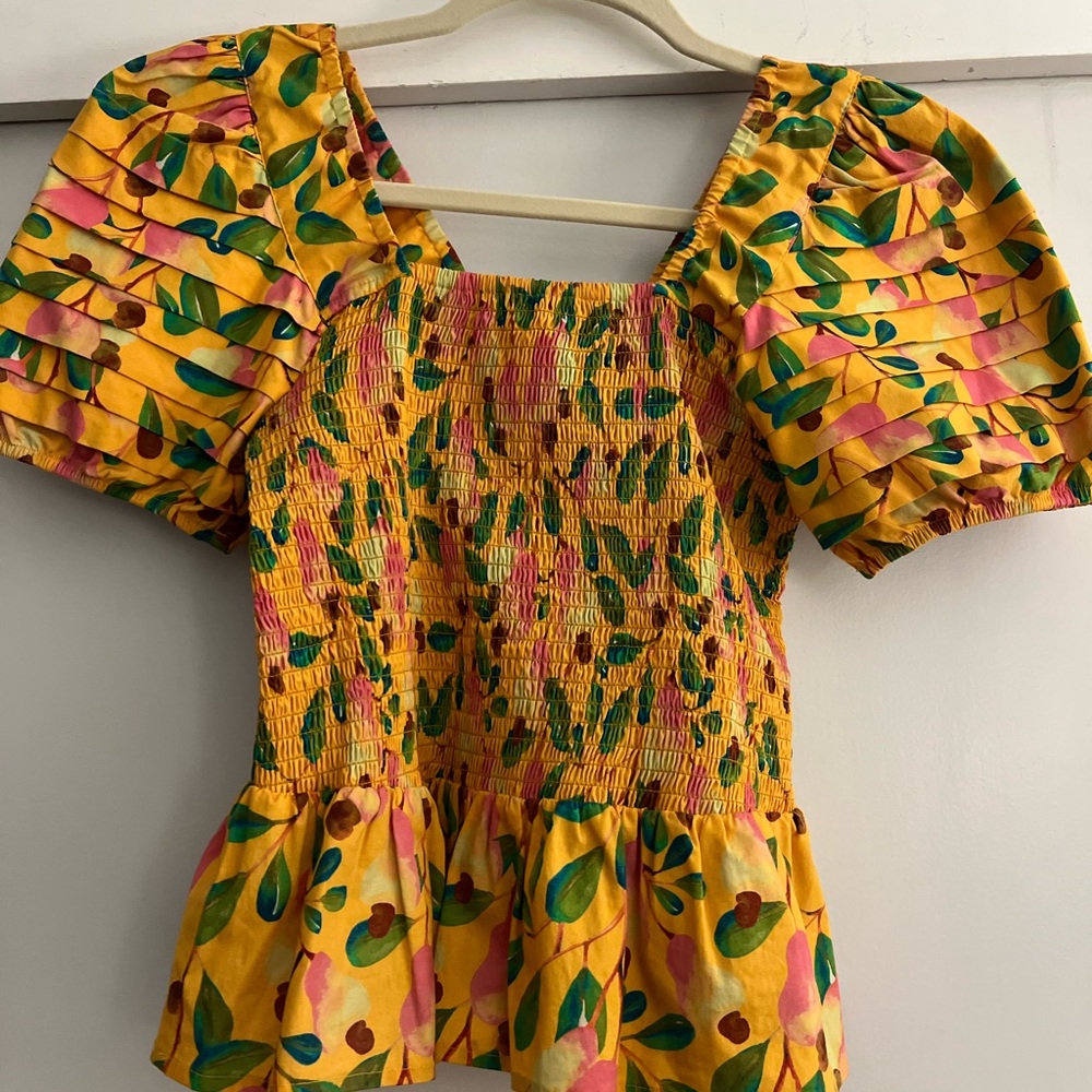 Farm Rio Floral Smocked Yellow Top - Picture 2 of 3